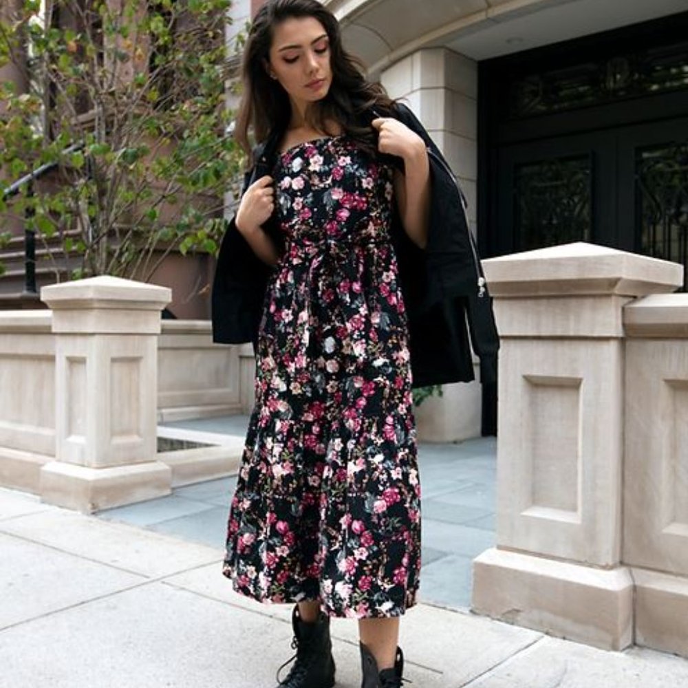 Floral Printed Ruffle Hem Woven Dress (Dot & Stripe)